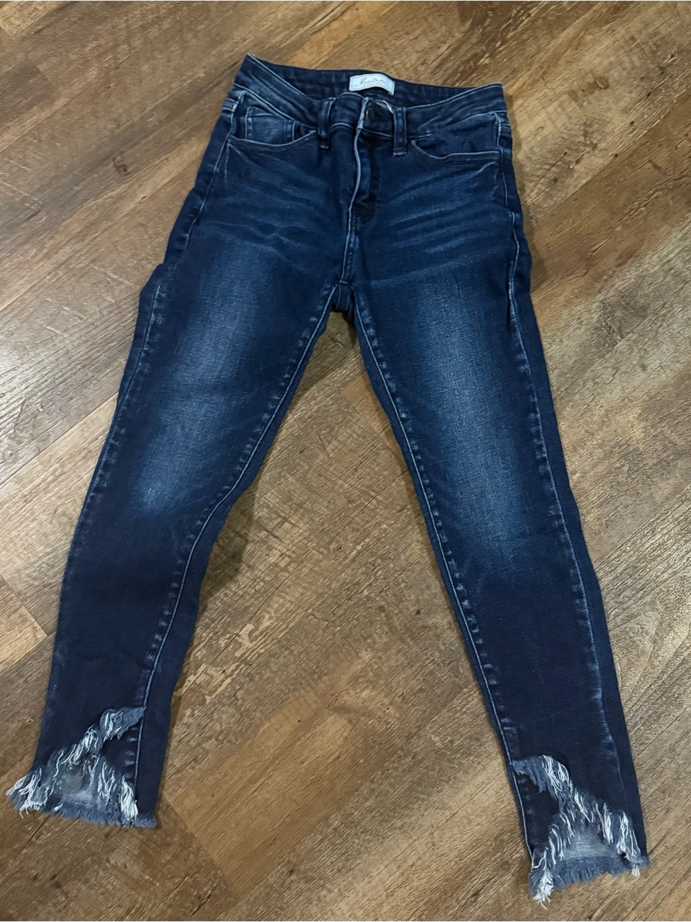 KanCan Dark Blue Girls' Jeans with Frayed Hem